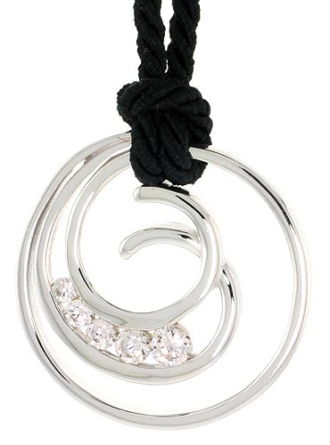 Sterling Silver Spiral-inspired Graduated Journey Pendant w/ 5 High Quality CZ Stones, 1 1/8" (29 mm) tall