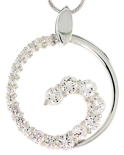 Sterling Silver Graduated Journey Pendant w/ 21 High Quality CZ Stones, 1" (25 mm) tall