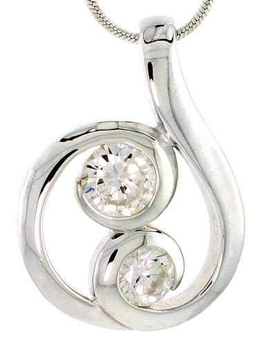 Sterling Silver Spiral-inspired Pendant w/ 5mm & 6mm High Quality CZ Stones, 1" (25 mm) tall