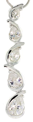 Sterling Silver Pear-shaped Graduated Journey Pendant w/ 5 CZ Stones, 1 3/4" (44mm) tall
