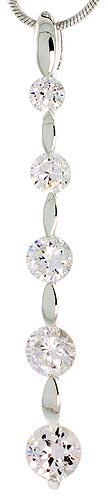 Sterling Silver Graduated Journey Pendant w/ 5 High Quality CZ Stones, 1 13/16" (47 mm) tall