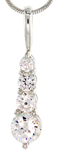 Sterling Silver Graduated Journey Pendant w/ 4 High Quality CZ Stones, 3/4" (19 mm) tall