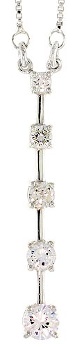 Sterling Silver Graduated Journey Pendant w/ 5 High Quality CZ Stones, 1 11/16" (43 mm) tall