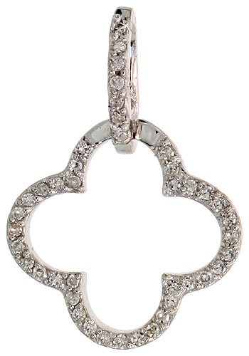 14k White Gold 13/16" (20mm) tall Clover Leaf Diamond Pendant, w/ 0.14 Carat Brilliant Cut Diamonds