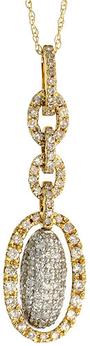 14k Gold 18" Chain & 1 5/16" (35mm) tall Oval Diamond Pendant, w/ 0.74 Carat Brilliant Cut Diamonds