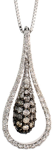 14k White Gold 18" Chain & 1 3/16" (30mm) tall Teardrop Diamond Pendant, w/ 1.00 Carat Brilliant Cut Diamonds