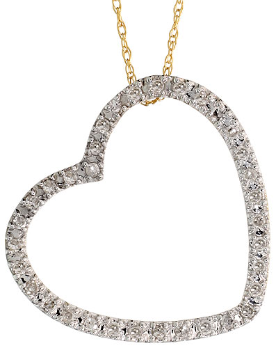 14k Gold 18" Chain & 13/16" (21mm) tall Diamond Heart Pendant, w/ 0.26 Carat Brilliant Cut Diamonds