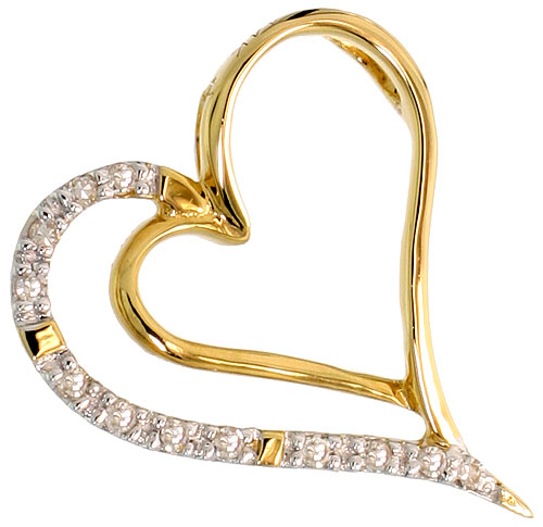 14k Gold 18" Thin Chain & 11/16" (17mm) tall Diamond Heart Pendant, w/ 0.06 Carat Brilliant Cut Diamonds