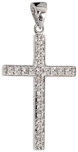 14k White Gold 7/8" (22mm) tall Diamond Latin Cross Pendant, w/ 0.14 Carat Brilliant Cut Diamonds