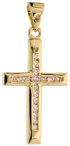14k Gold 3/4" (19mm) tall Diamond Latin Cross Pendant, w/ 0.12 Carat Brilliant Cut Diamonds
