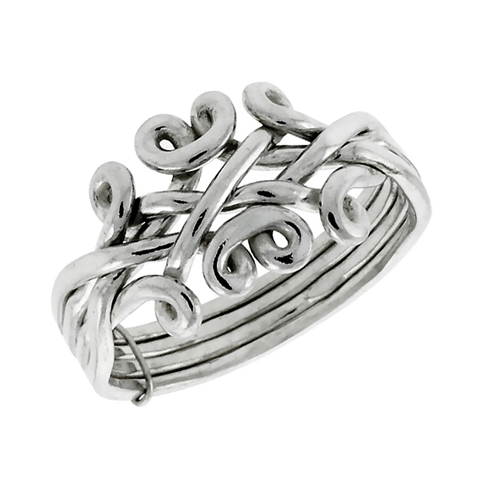 Sterling Silver 4-Piece Celtic Loop Design Puzzle Ring Band, 1/2 in. (12.5 mm) wide