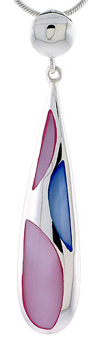 Sterling Silver Teardrop Pink & Blue Mother of Pearl Inlay Pendant, 1 13/16" (46 mm) tall