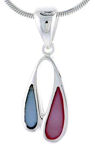 Sterling Silver Freeform Pink & Blue Mother of Pearl Inlay Pendant, 1 1/16" (27 mm) tall 