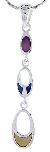 Sterling Silver Graduated Ovals Pink, Blue & Light Yellow Mother of Pearl Inlay Pendant, 1 9/16" (40 mm) tall 