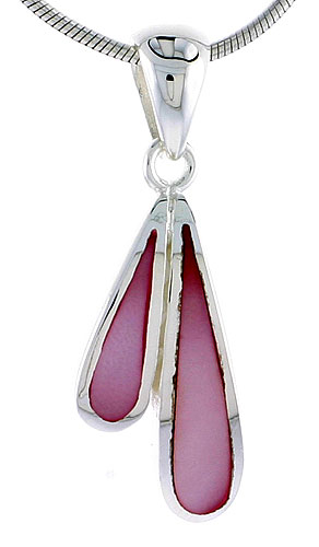 Sterling Silver Teardrop Pink Mother of Pearl Inlay Pendant, 13/16" (21 mm) tall 