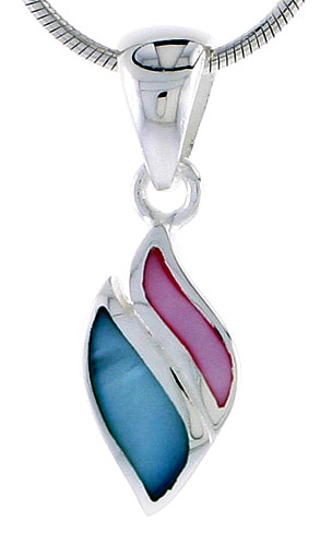 Sterling Silver Pink & Blue Mother of Pearl Inlay Pendant, 9/16" (14 mm) tall 