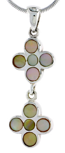 Sterling Silver Floral Mother of Pearl Inlay Pendant, 1 1/8" (28 mm) tall 