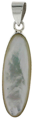 Sterling Silver Oval Mother of Pearl Inlay Pendant, 1 1/8" (28 mm) tall 