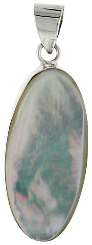 Sterling Silver Oval Mother of Pearl Inlay Pendant, 1 3/16" (30 mm) tall 
