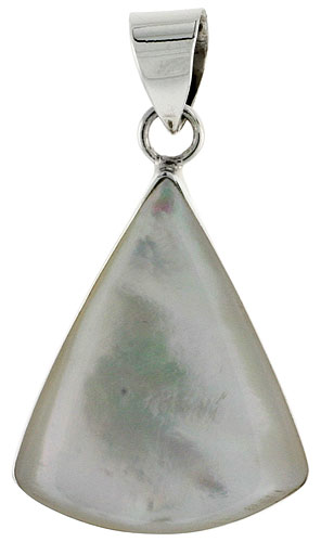 Sterling Silver Triangular Mother of Pearl Inlay Pendant, 15/16" (24 mm) tall 