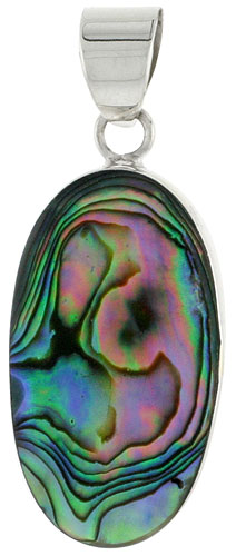Sterling Silver Oval Mother of Pearl Inlay Pendant, 1" (25 mm) tall 