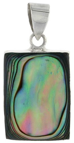 Sterling Silver Rectangular Abalone Shell Inlay Pendant, 7/8" (22 mm) tall 