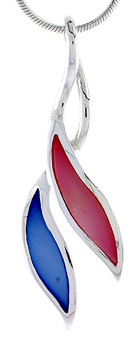 Sterling Silver Freeform Pink & Blue Mother of Pearl Inlay Pendant, 1 11/16" (43 mm) tall 
