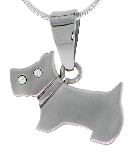 Stainless Steel Scottish Terrier Scottie Dog Necklace 3/14 inch (20 mm), w/ 30 inch Chain