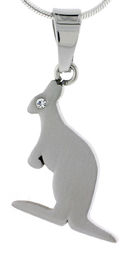 Stainless Steel Kangaroo Necklace w/ Crystal Eye, 1 inch tall, w/ 30 inch Chain