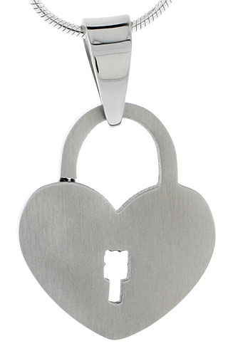 Stainless Steel Heart Padlock Necklace 7/8 inch tall, w/ 30 inch Chain