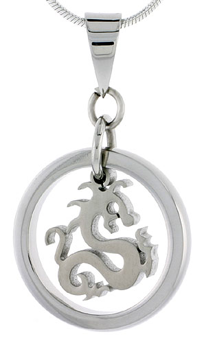 Stainless Steel Dragon Necklace, 3/4 inch tall, w/ 30 inch Chain