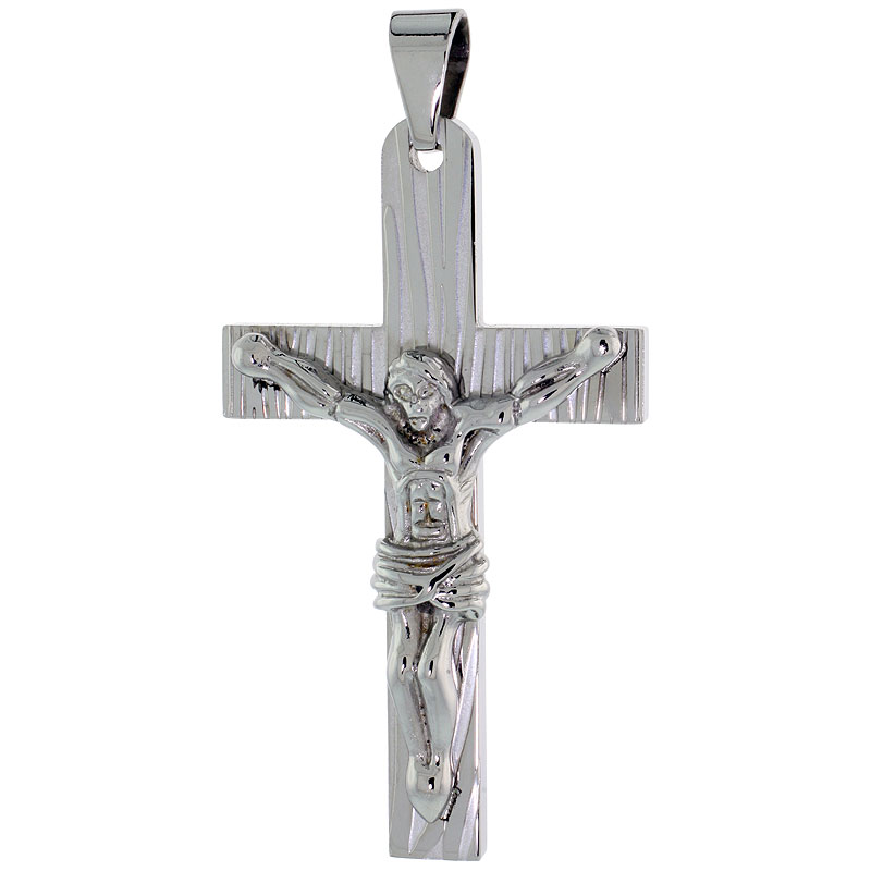Stainless Steel Textured Crucifix Necklace, 30 inch chain