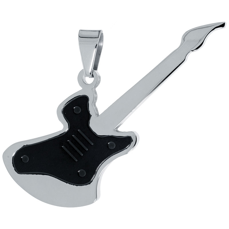 Stainless Steel Electric Guitar Necklace Black Finished, 30 inch chain