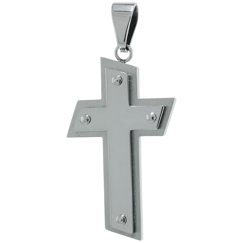 Stainless Steel Beaded Cross Necklace, 30 inch chain