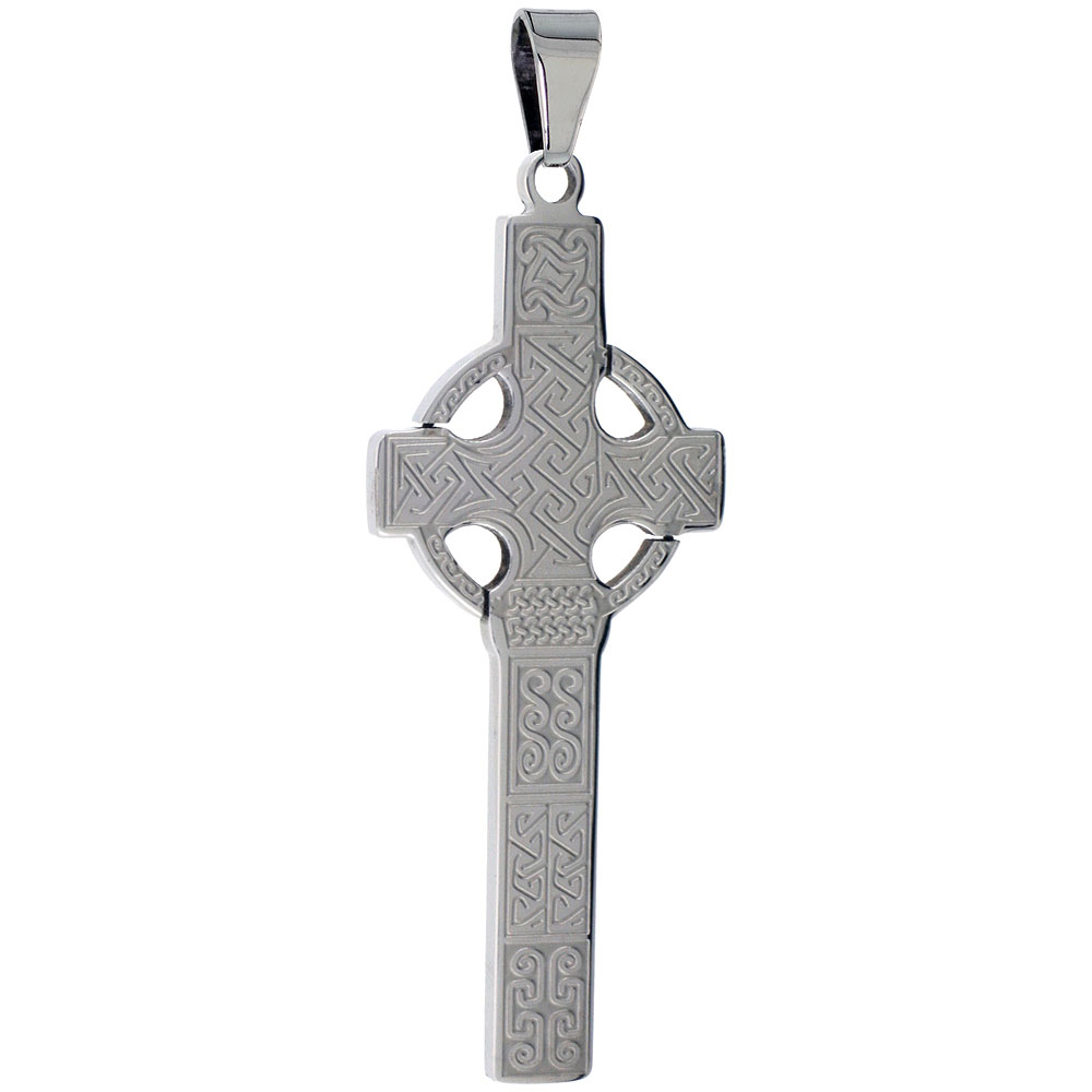 Stainless Steel Celtic High Cross Necklace, 2 inch tall with 30 inch chain