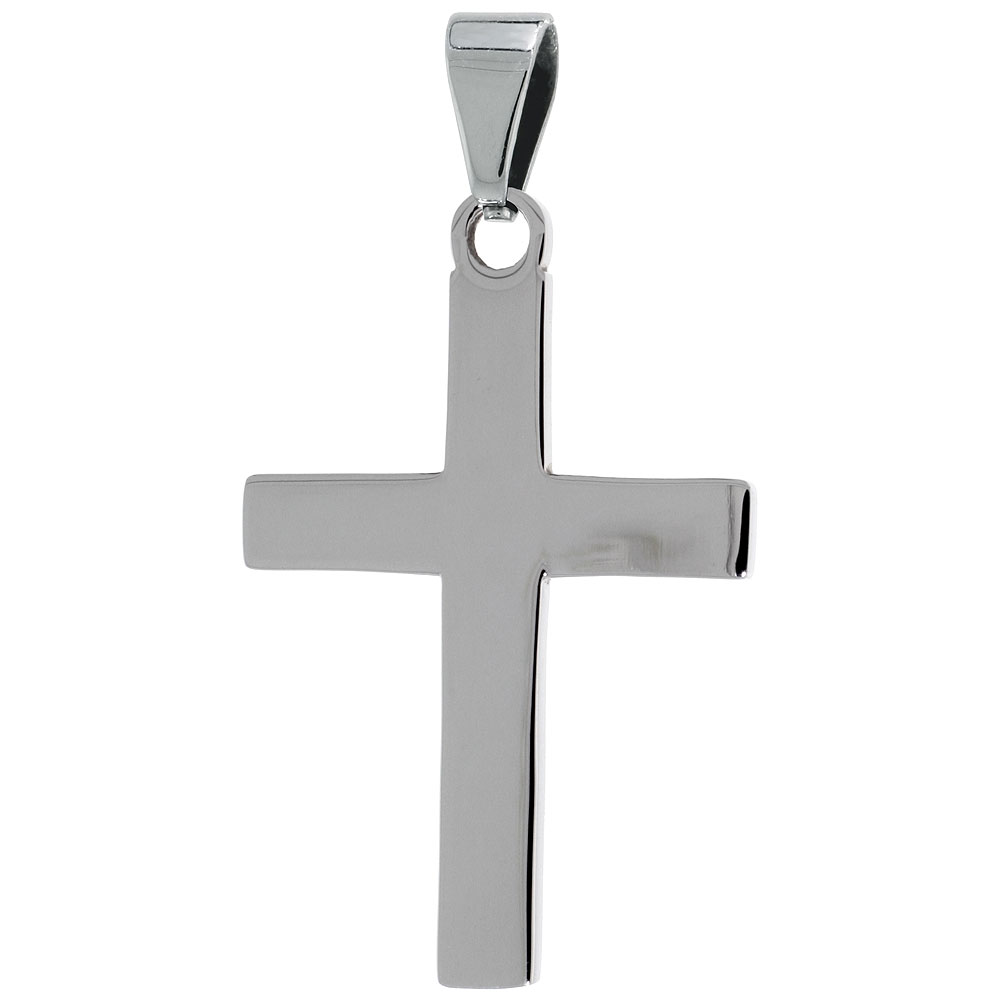 Stainless Steel Plain Latin Cross Necklace, 1 1/2 inch tall with 30 inch chain