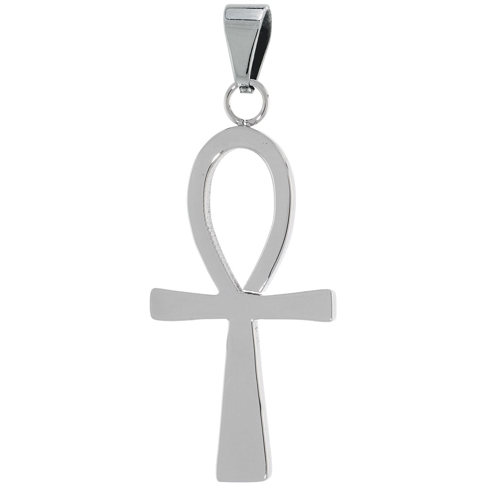 Stainless Steel Ankh Necklace, 1 1/2 inch tall with 30 inch chain