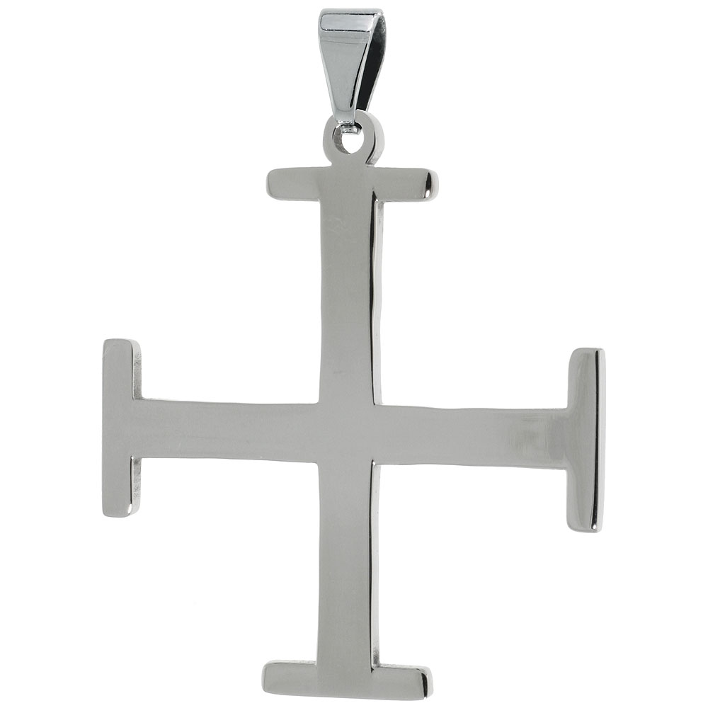 Stainless Steel Teutonic Cross Necklace, 1 1/2 inch tall with 30 inch chain