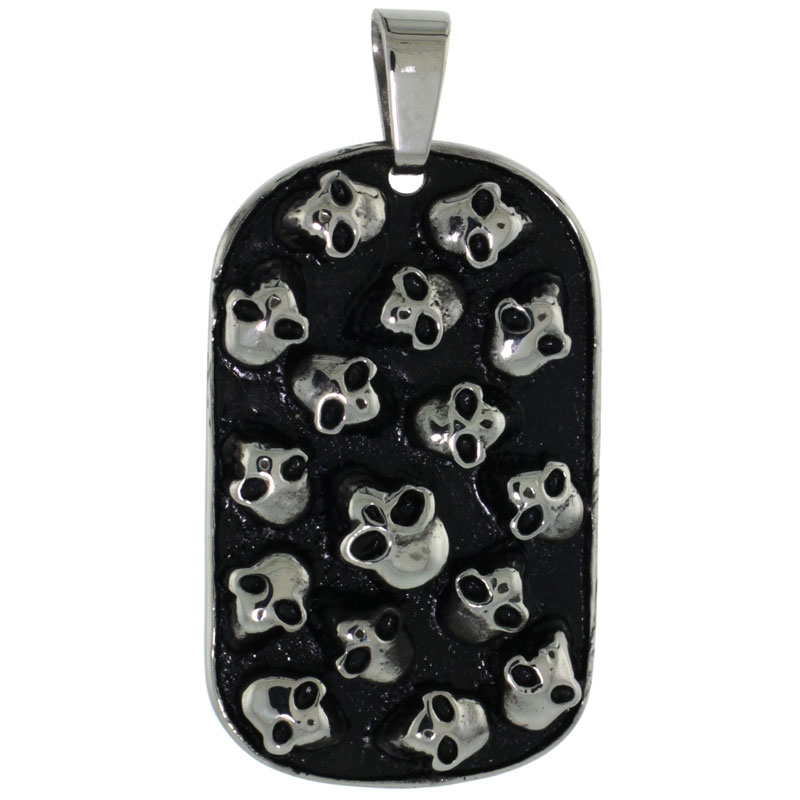 Stainless Steel Dog Tag with Skulls 2-tone Black finish, 1 5/16 inch with 30 inch chain