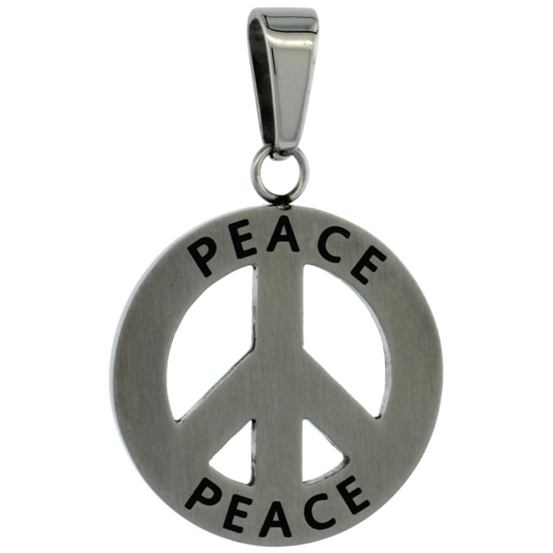 Surgical Steel Peace Sign Necklace 3/4 inch, w/ 30 inch Chain