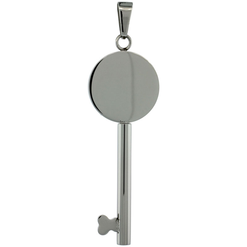 Surgical Steel Round KEY Necklace 1 1/2 inch tall, w/ 30 inch Chain