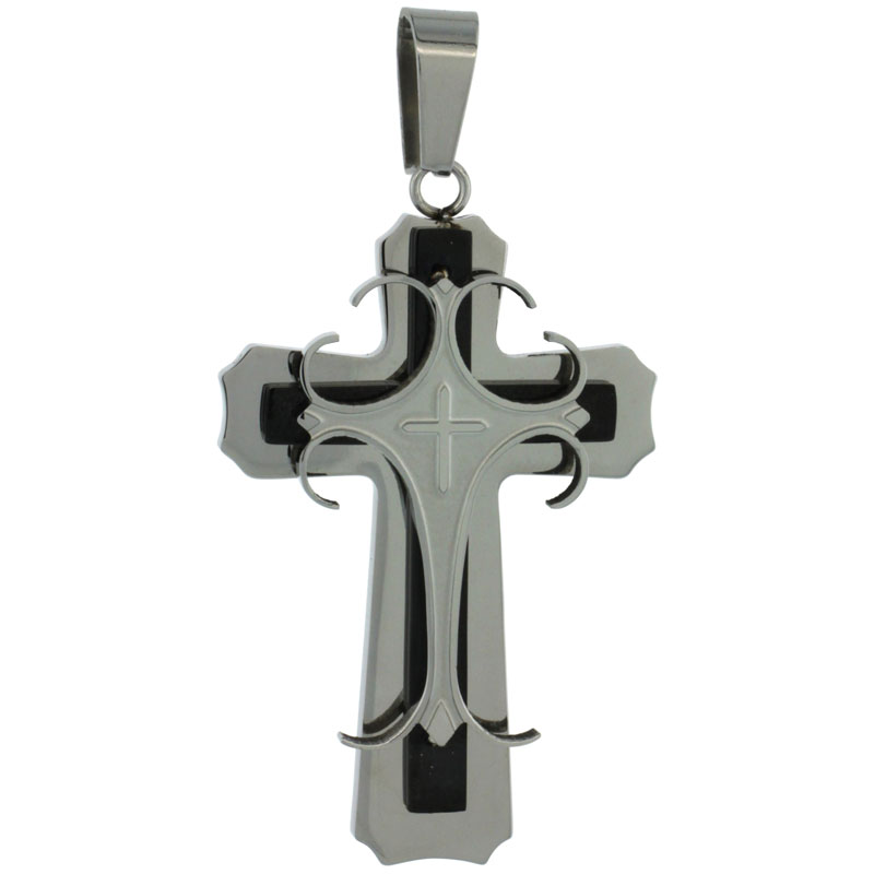 Stainless Steel Cross Necklace 2-tone Gold Finish, 2 3/8 inch tall, w/ 30 inch Chain