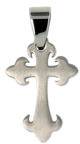 Stainless Steel Fleur de lis Cross Necklace 1 inch tall, w/ 30 inch Chain
