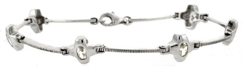 7" Sterling Silver Cross Bracelet with CZ