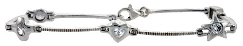 7" Sterling Silver Multi Shape Bracelet with CZ