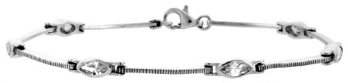 7" Sterling Silver Marquise Cut CZ Bracelet