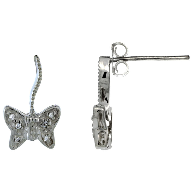 Sterling Silver CZ Butterfly Post Earrings 9/16 in. (15 mm) tall