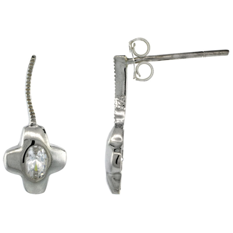 Sterling Silver CZ Cross Post Earrings 11/16 in. (18 mm) tall