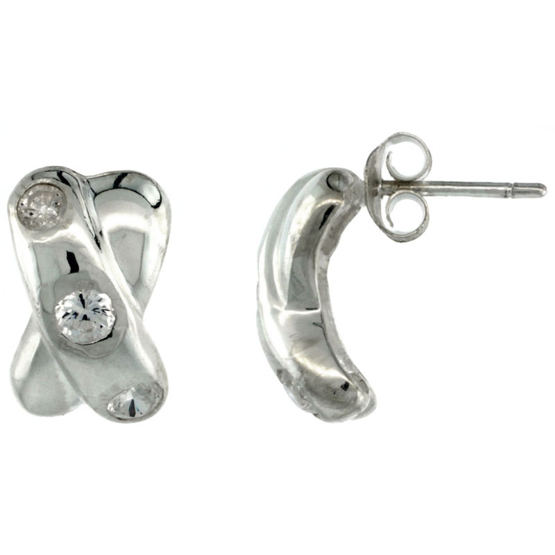 Sterling Silver Crisscross Fancy CZ Earrings 9/16 in. (14.5 mm) tall