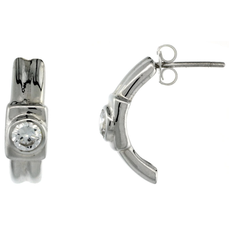 Sterling Silver Half-Hoop Fancy CZ Earrings 11/16 in. (17.5 mm) tall